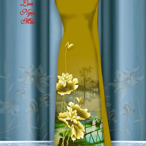 Vải áo dài hoa sen in 3d