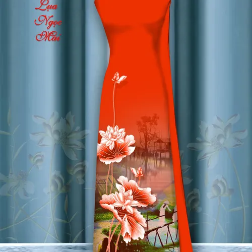 Vải áo dài hoa sen in 3d
