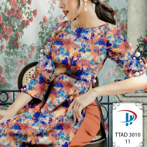Vải áo dài hoa và lá xinh