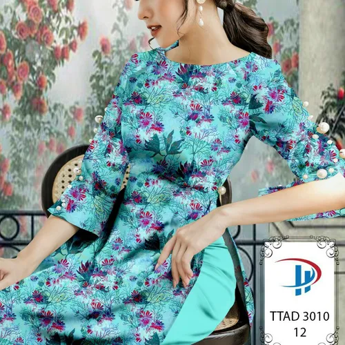 Vải áo dài hoa và lá xinh