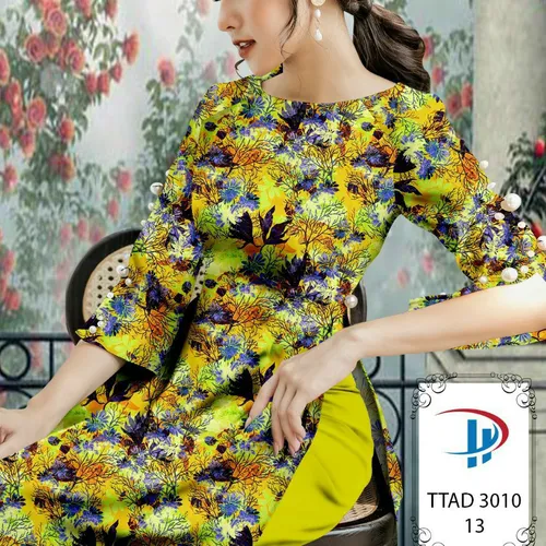Vải áo dài hoa và lá xinh