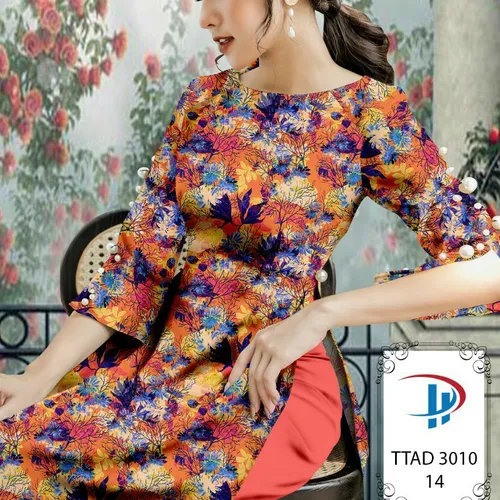Vải áo dài hoa và lá xinh