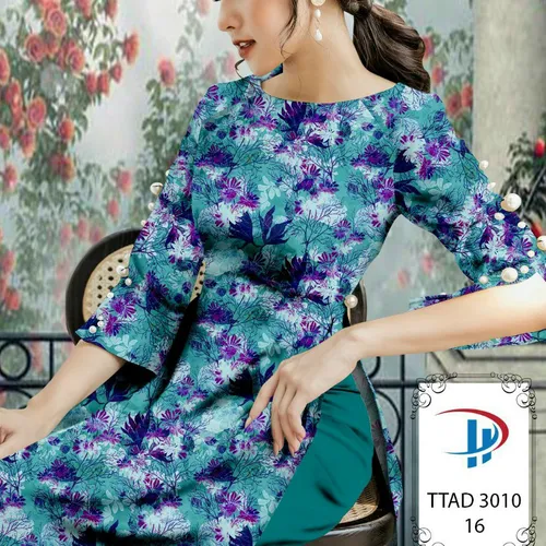 Vải áo dài hoa và lá xinh