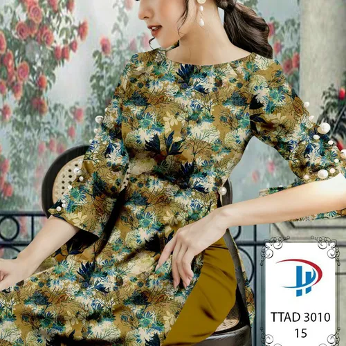 Vải áo dài hoa và lá xinh