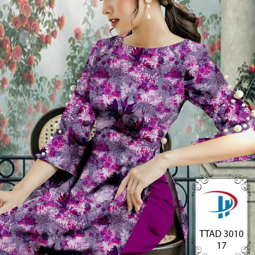 Vải áo dài hoa và lá xinh