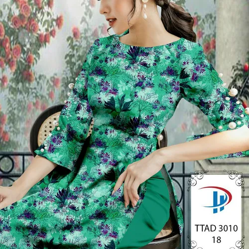 Vải áo dài hoa và lá xinh