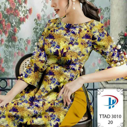 Vải áo dài hoa và lá xinh