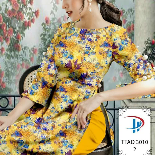 Vải áo dài hoa và lá xinh