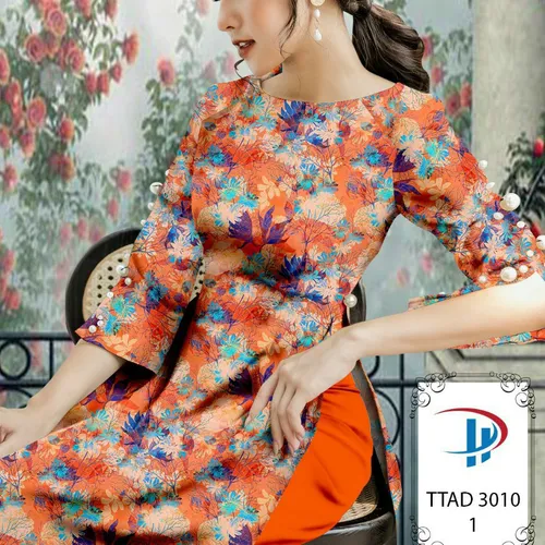 Vải áo dài hoa và lá xinh