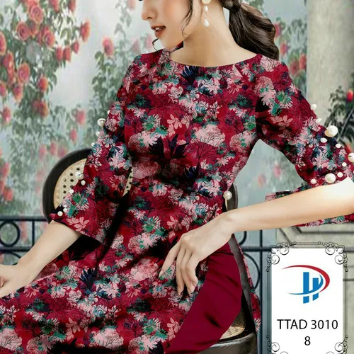 Vải áo dài hoa và lá xinh