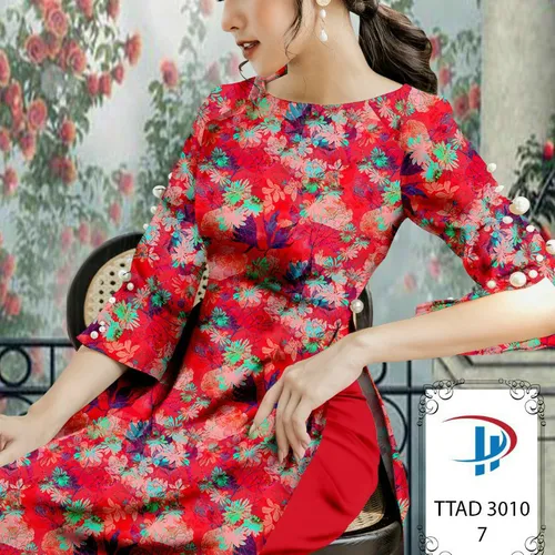 Vải áo dài hoa và lá xinh