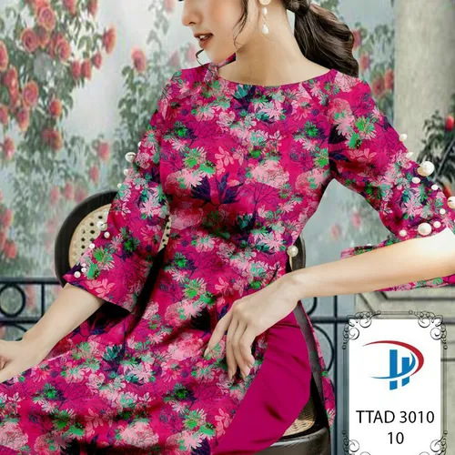 Vải áo dài hoa và lá xinh