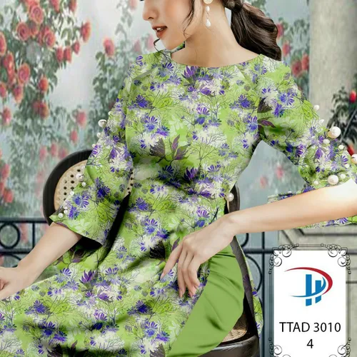 Vải áo dài hoa và lá xinh