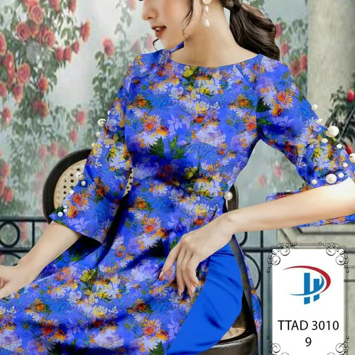 Vải áo dài hoa và lá xinh