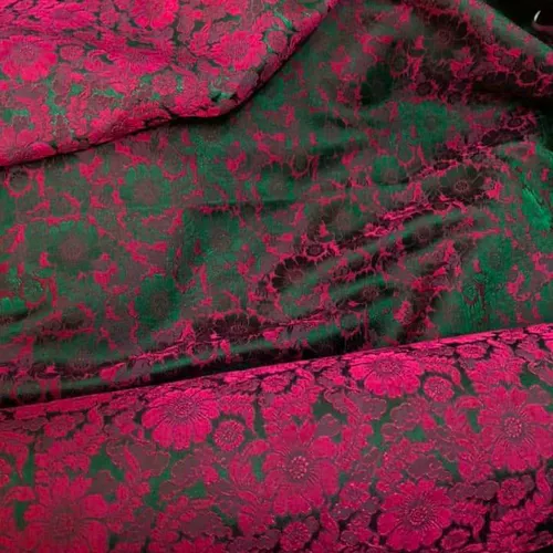 Vải áo dài tơ tằm Nha xá hoa cúc đỏ