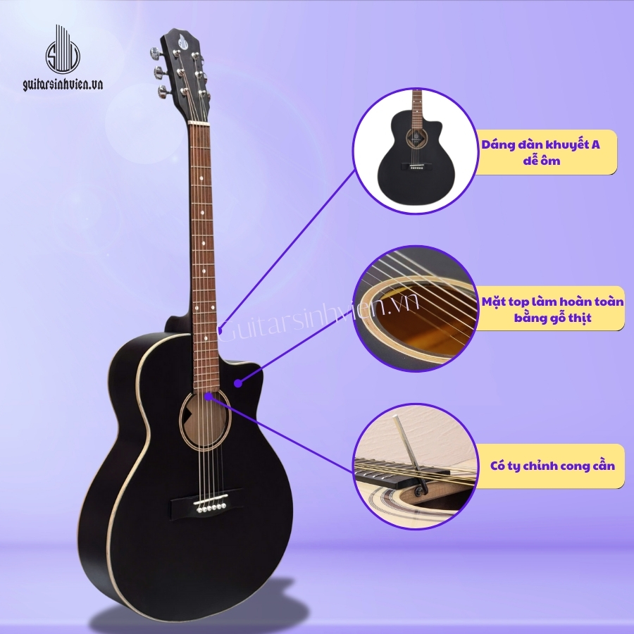 Đàn Guitar Acoustic Màu Đen Tập Chơi Giá Rẻ SV-A1 Đàn Guitar Acoustic Màu Đen Tập Chơi Giá Rẻ SV-A1