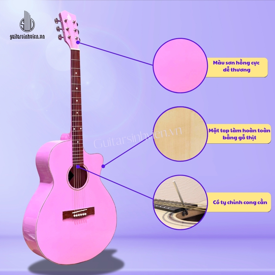 Đàn guitar acoustic màu hồng dễ thương SV-A1CL Đàn guitar acoustic màu hồng dễ thương SV-A1CL