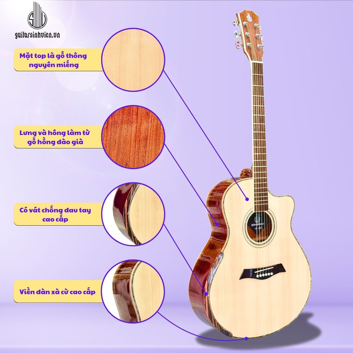 500 Guitar Acoustic Gỗ Hồng Đào Già Vát Bavel SV-A4V