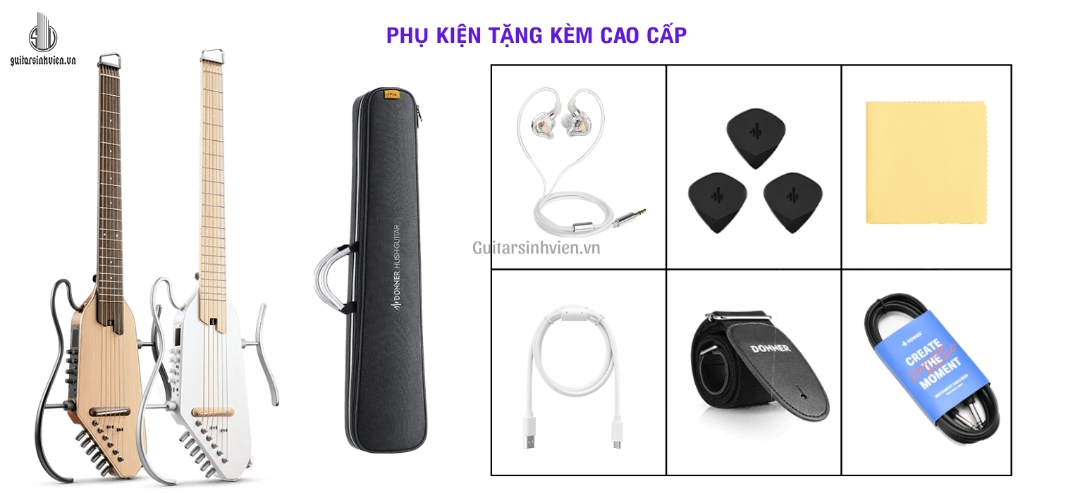 phụ kiện tặng kèm của Đàn Guitar Sillent Donner Hush I Pro Chính hãng phụ kiện tặng kèm của Đàn Guitar Sillent Donner Hush I Pro Chính hãng