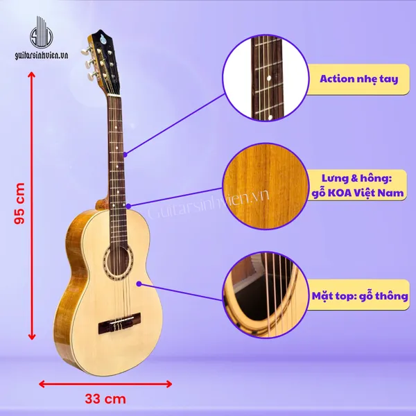 Đàn Guitar Classic Mini 3/4 Gỗ KOA C2MK