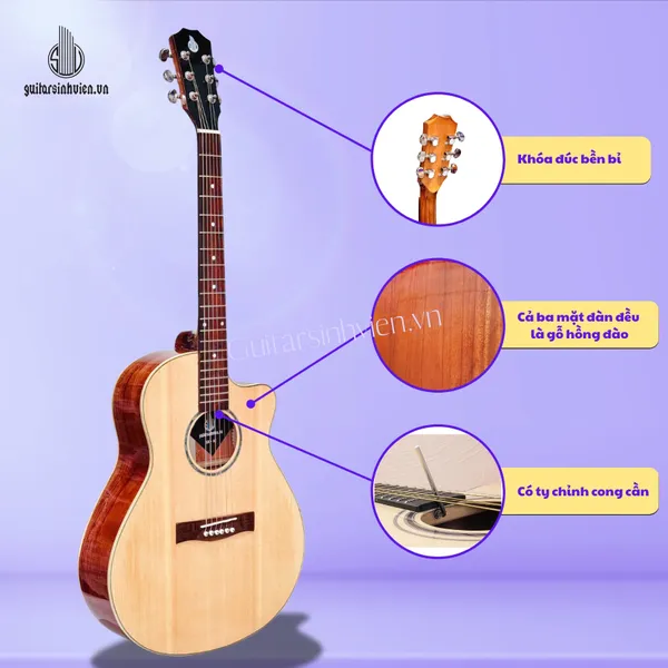 💥HOT💥 Đàn Guitar Acoustic Tập Chơi Gỗ Hồng Đào SV-A2