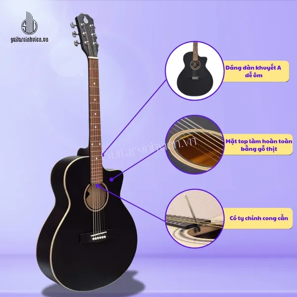 Đàn Guitar Acoustic Màu Đen Tập Chơi Giá Rẻ SV-A1