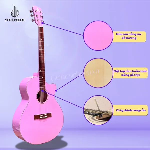 Đàn Guitar Acoustic Màu Hồng Dễ Thương SV-A1CL