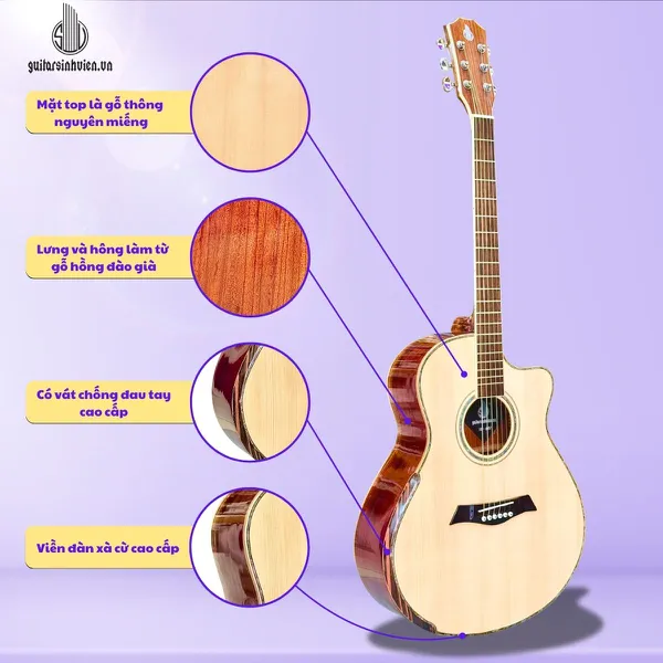 Guitar Acoustic Gỗ Hồng Đào Già Vát Bavel SV-A4V