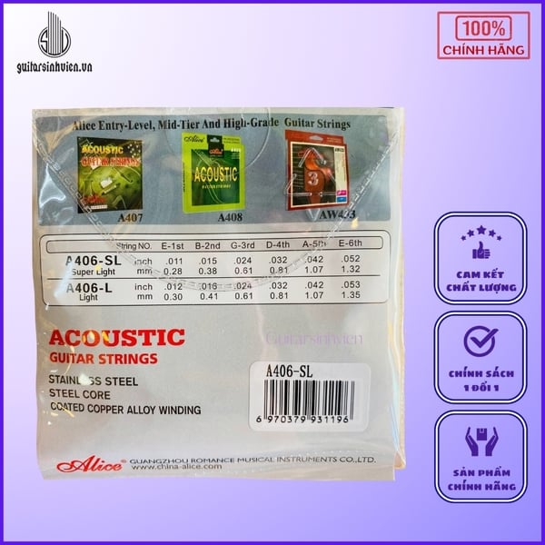 Dây Đàn Guitar Acoustic Alice Chính Hãng A406