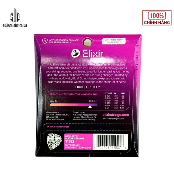 Dây Đàn Guitar Acoustic Elixir 11027 - 80/20 Bronze (Size 11-52)