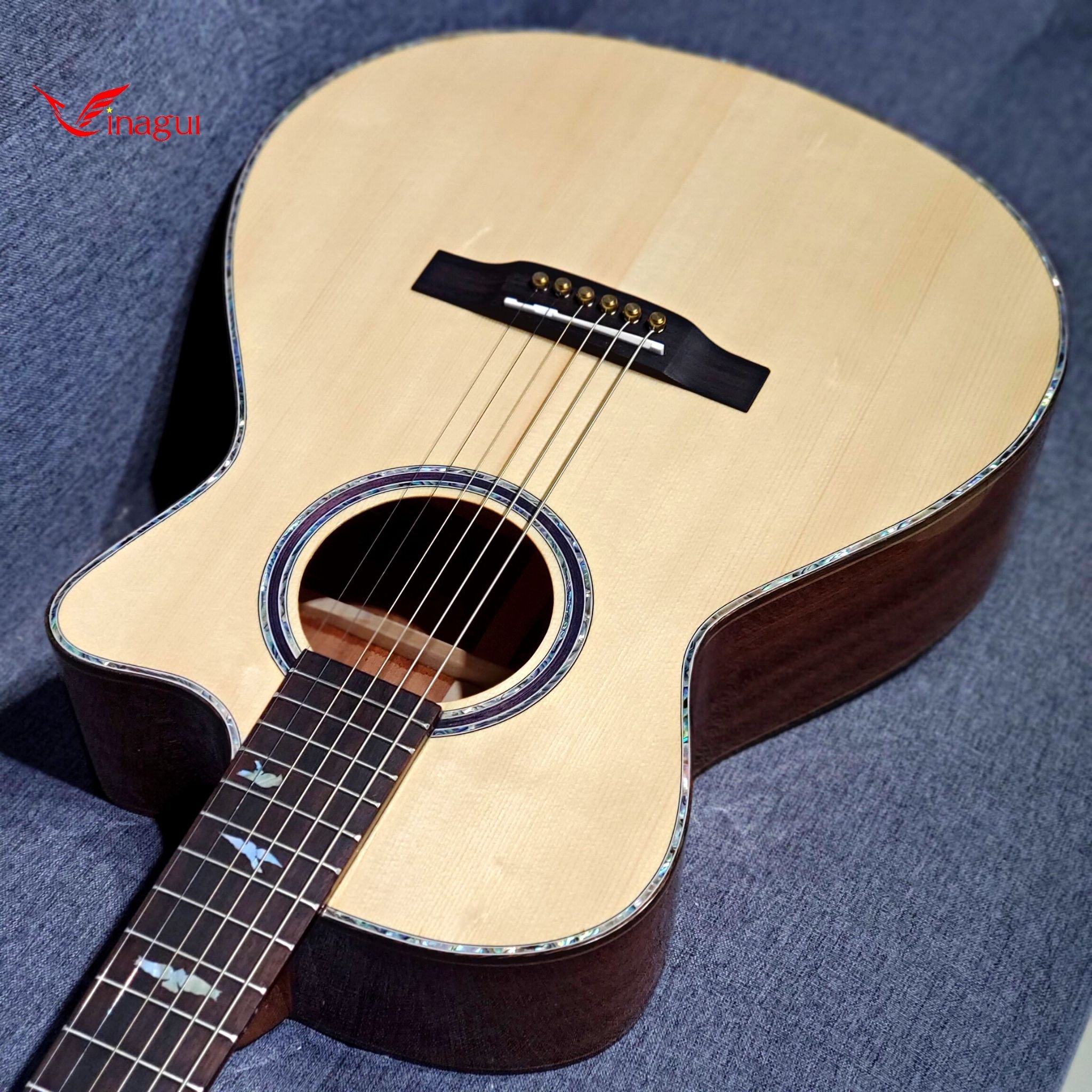 Guitar Acoustic Custom [GỖ MAHOGANY] Cẩn Xà Cừ Vinagui Cao Cấp