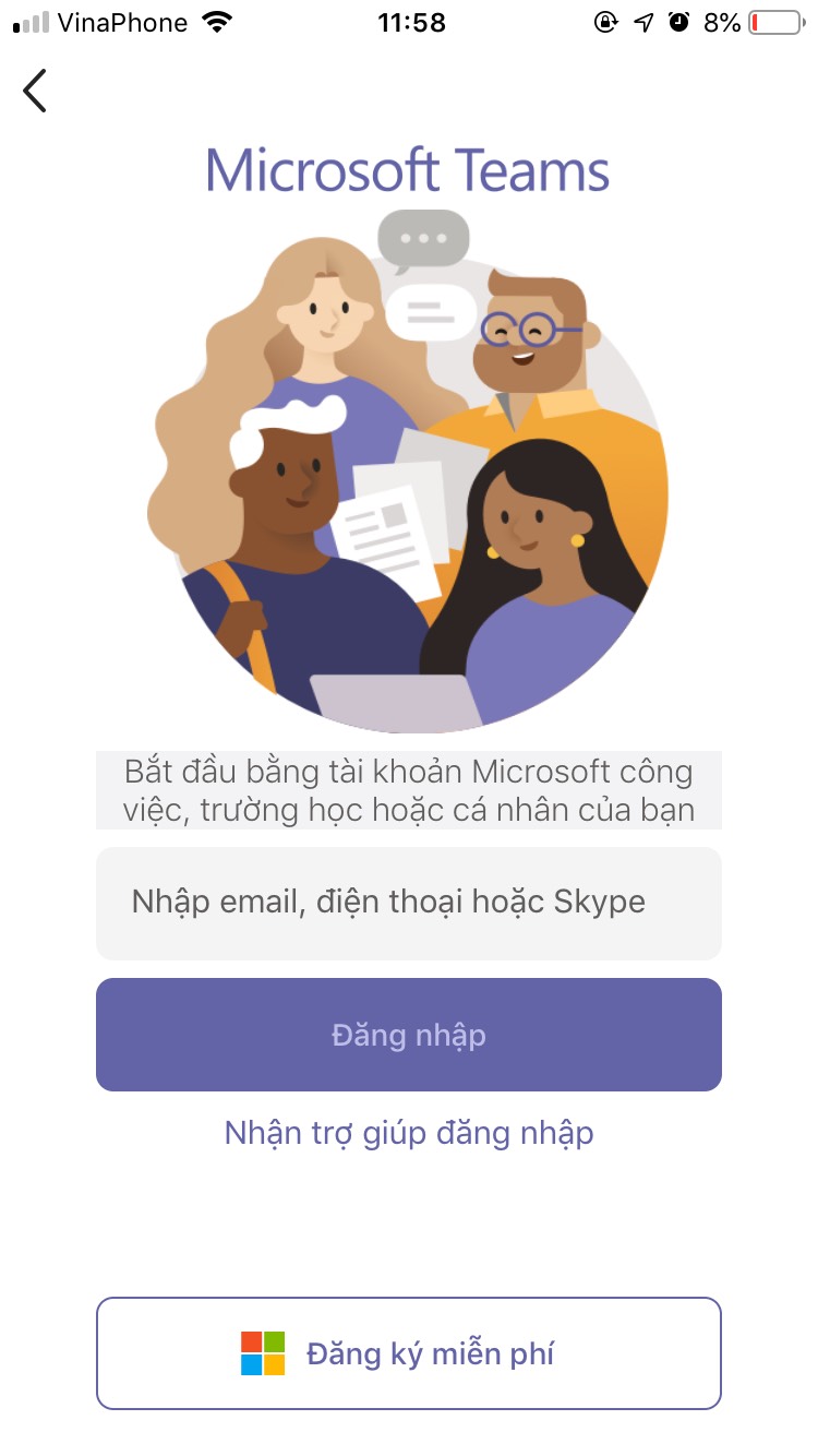 Đăng nhập microsoft teams trên điện thoại