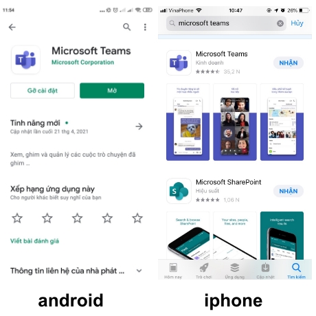 Cài đặt microsoft teams trên điện thoại