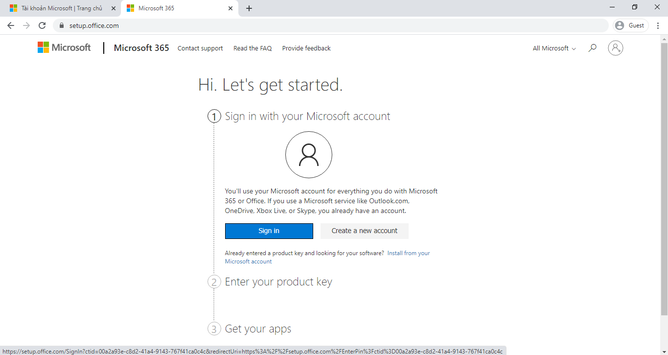 Đăng nhập để kích hoạt Office 365