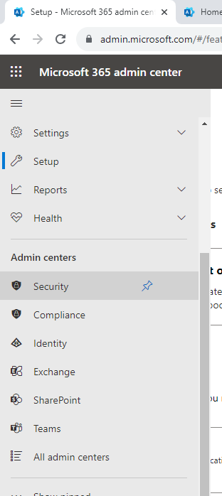 Truy cập quản trị bảo mật - Security trong Microsoft 365 admin center