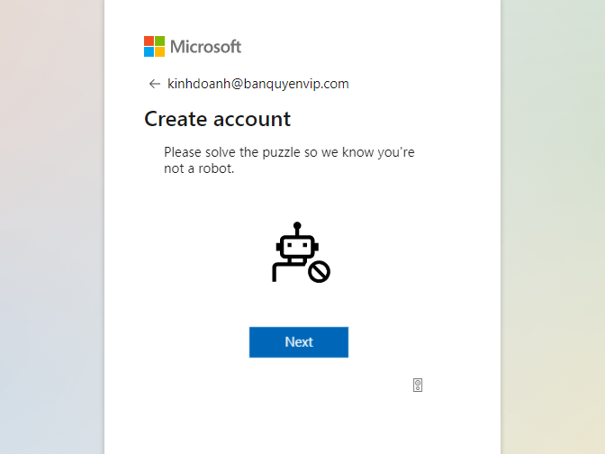 xác thực không phải là robot khi đăng ký tài khoản