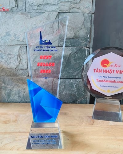 Cúp vinh danh pha lê vát xéo 2 lớp
