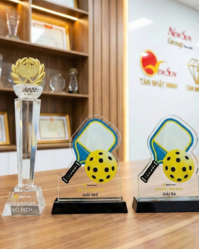 Cúp Pha Lê Pickleball Đẹp - Sản Xuất Theo Yêu Cầu: Thuỷ tinh, Pha lê