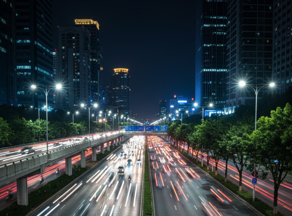 Lắp đặt thực tế Đèn chiếu sáng đường phố chiếc lá Led Streetlight CITILIGHT 150W