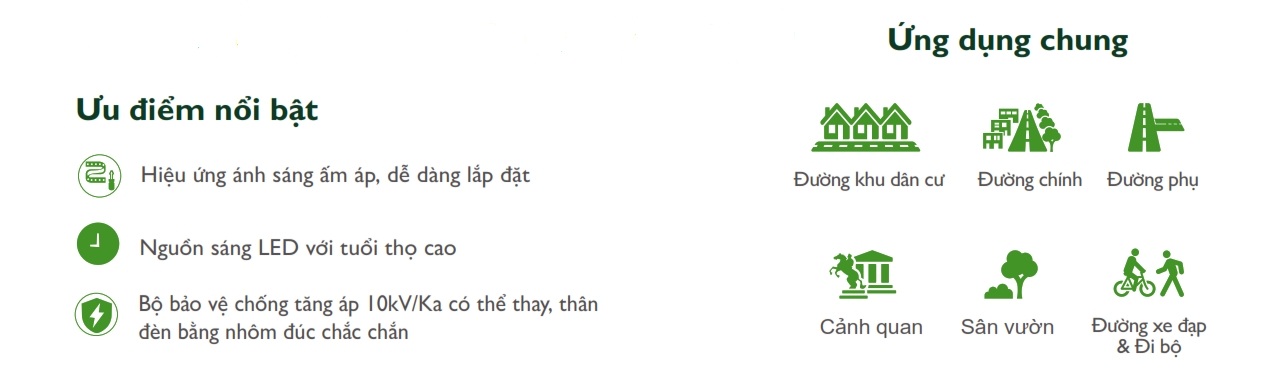 Ưu điểm Đèn LED chiếu sáng đường phố cảnh quan sân vườn The Citylight CTG 118P 25W Ưu điểm Đèn LED chiếu sáng đường phố cảnh quan sân vườn The Citylight CTG 118P 25W