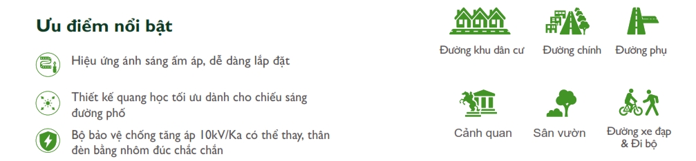 Ưu điểm Đèn LED chiếu sáng đường phố cảnh quan sân vườn The Citylight 123P 30W Ưu điểm Đèn LED chiếu sáng đường phố cảnh quan sân vườn The Citylight 123P 30W