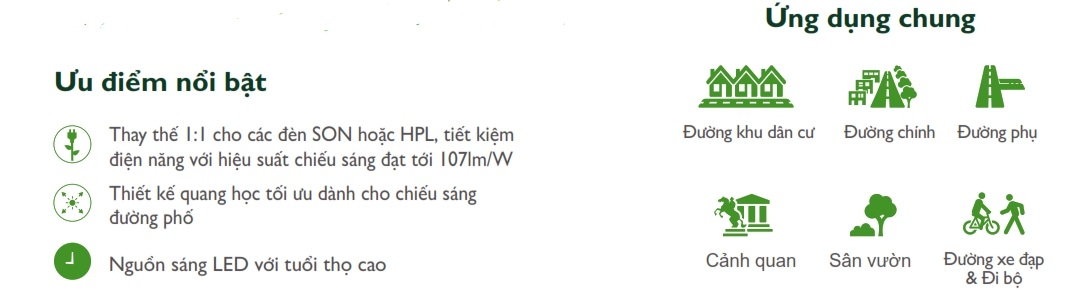 Ưu điểm Đèn LED chiếu sáng đường phố cảnh quan sân vườn The Citylight CTG 128P 20W Ưu điểm Đèn LED chiếu sáng đường phố cảnh quan sân vườn The Citylight CTG 128P 20W