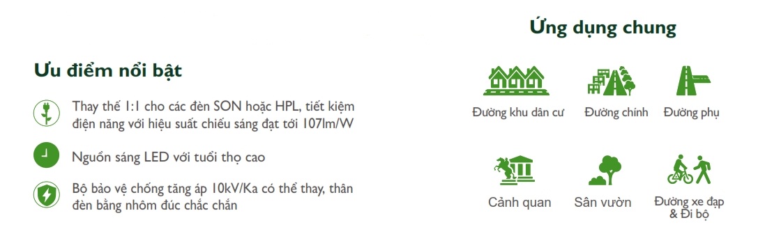 Ưu điểm Đèn LED chiếu sáng đường phố cảnh quan sân vườn The Citylight CTG 132P 20W Ưu điểm Đèn LED chiếu sáng đường phố cảnh quan sân vườn The Citylight CTG 132P 20W
