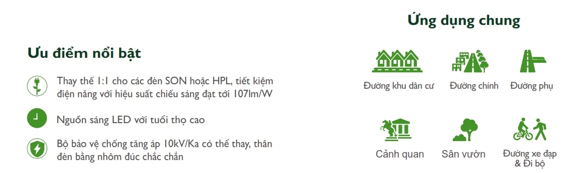 Ưu điểm Đèn LED chiếu sáng đường phố cảnh quan sân vườn The Citylight CTG 135P 20W Ưu điểm Đèn LED chiếu sáng đường phố cảnh quan sân vườn The Citylight CTG 135P 20W