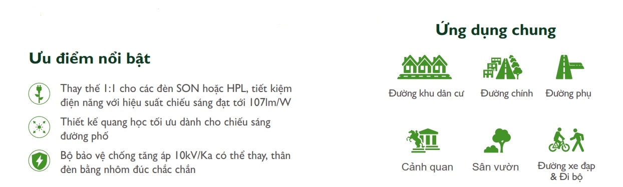 Ưu điểm Đèn LED chiếu sáng đường phố cảnh quan sân vườn The Citylight CTG 142P 20W Ưu điểm Đèn LED chiếu sáng đường phố cảnh quan sân vườn The Citylight CTG 142P 20W