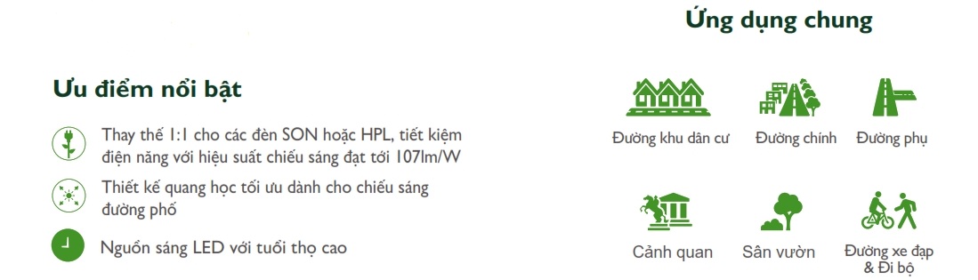 Ưu điểm Đèn LED chiếu sáng đường phố cảnh quan sân vườn The Citylight CTG 152P 60W Ưu điểm Đèn LED chiếu sáng đường phố cảnh quan sân vườn The Citylight CTG 152P 60W