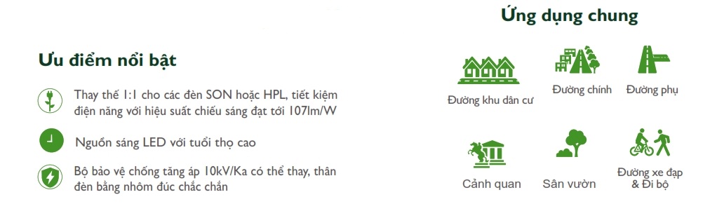 Đèn LED chiếu sáng đường phố cảnh quan sân vườn The Citylight CTG 153P 60W Ưu điểm Đèn LED chiếu sáng đường phố cảnh quan sân vườn The Citylight CTG 153P 60W