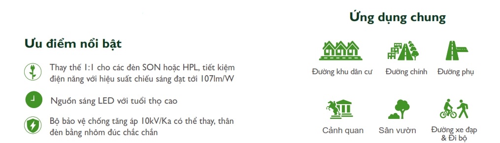 Ưu điểm Đèn LED chiếu sáng đường phố cảnh quan sân vườn The Citylight CTG 154P 60W Ưu điểm Đèn LED chiếu sáng đường phố cảnh quan sân vườn The Citylight CTG 154P 60W