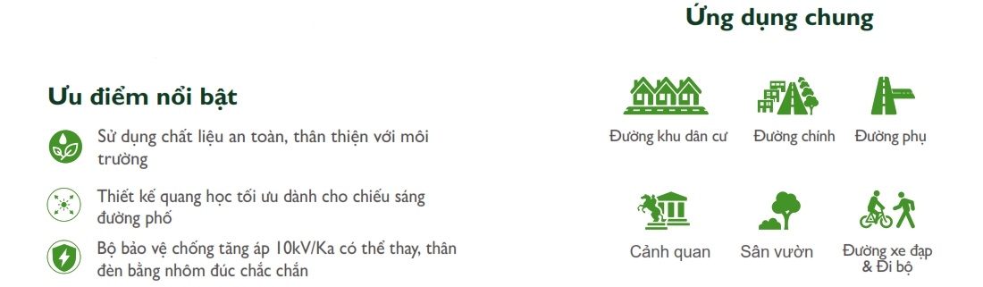 Ưu điểm Đèn LED chiếu sáng đường phố cảnh quan sân vườn The Citylight CTG 158P 30W Ưu điểm Đèn LED chiếu sáng đường phố cảnh quan sân vườn The Citylight CTG 158P 30W