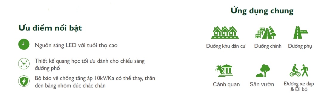 Ưu điểm Đèn LED chiếu sáng đường phố cảnh quan sân vườn The Citylight CTG 160P 30W Ưu điểm Đèn LED chiếu sáng đường phố cảnh quan sân vườn The Citylight CTG 160P 30W